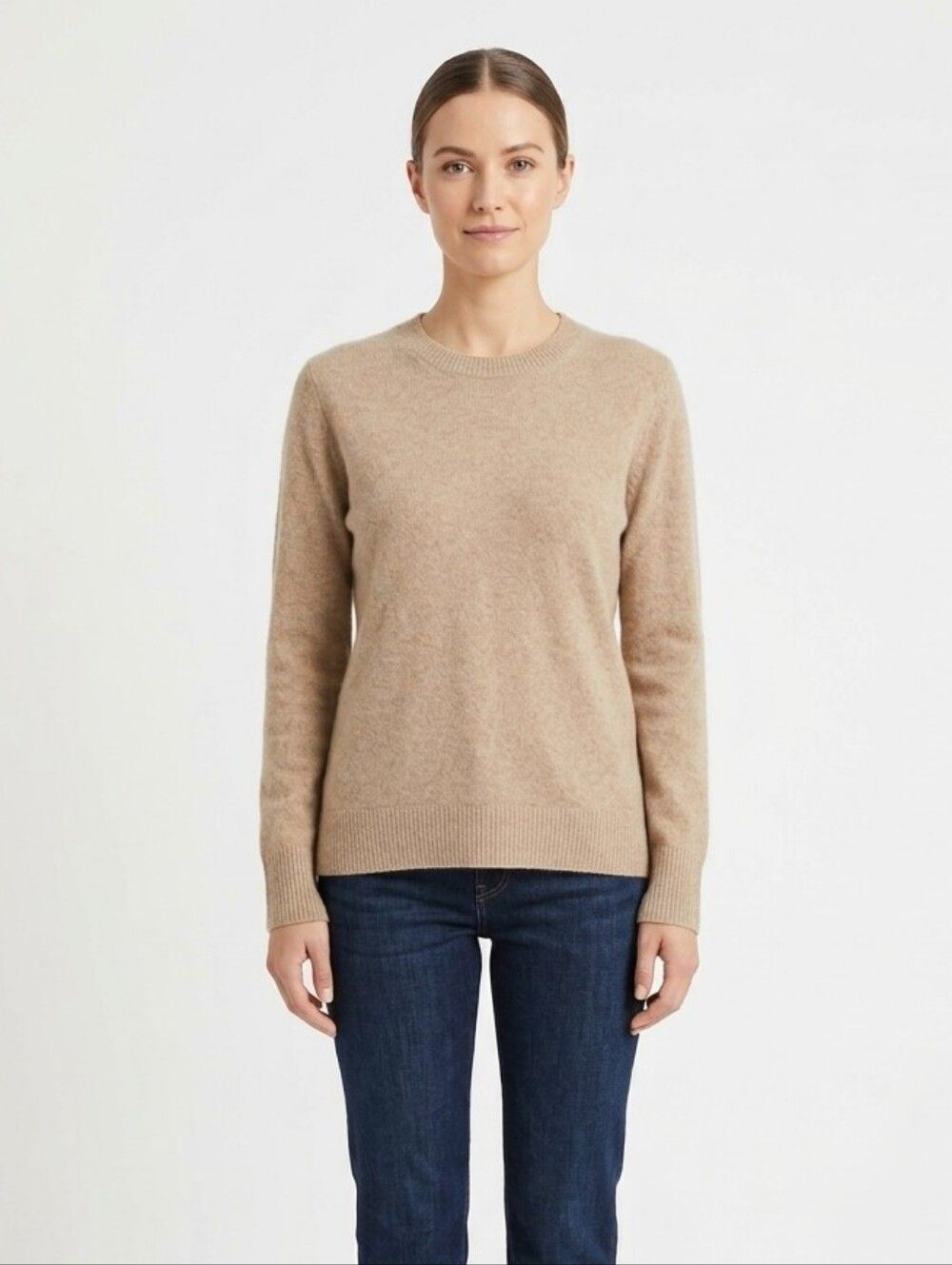 J CREW Extra Soft Wool Blend Tan Camel Crewneck Sweater Medium M EUC